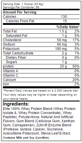 Dymatize Elite Whey Protein Isolate supplement facts
