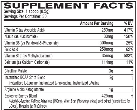 Cellucor C4 Zero Ingredient list 