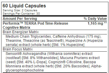 Performix TCP's ingredient list detailing the ingredients inside.