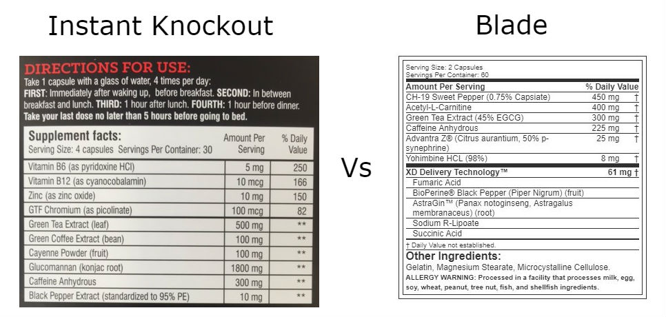 Instant Knockout vs Blade ingredients