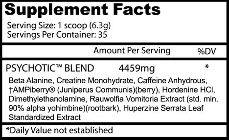 Psychotic Pre-Workout ingredients