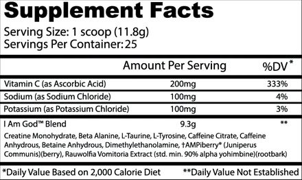 I Am God Pre-Workout ingredients